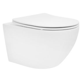 WC suspendu sans rebord long en céramique blanc mat avec siège de WC Softclose