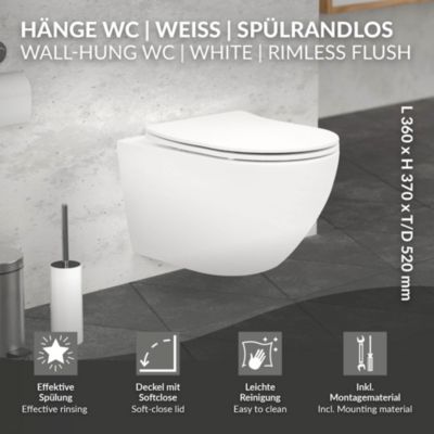 WC suspendu sans rebord long en céramique blanc mat avec siège de WC Softclose