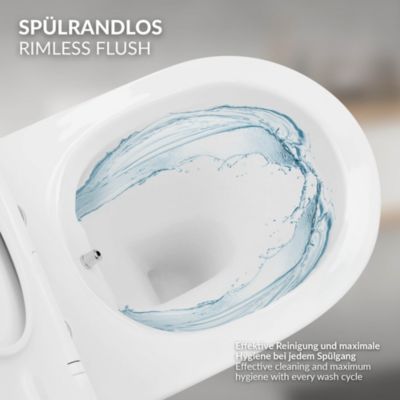 WC suspendu sans rebord nano revêtement fonction bidet long blanc céramique