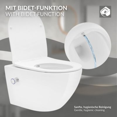 WC suspendu sans rebord nano revêtement fonction bidet long blanc céramique