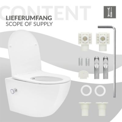 WC suspendu sans rebord nano revêtement fonction bidet long blanc céramique