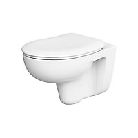 WC suspendu Urmia en porcelaine vitrifiée avec abattant polypropylène blanc