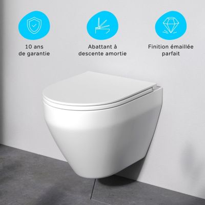 WC Toilette Suspendu FlashClean WC sans rebord avec couvercle de siège ...