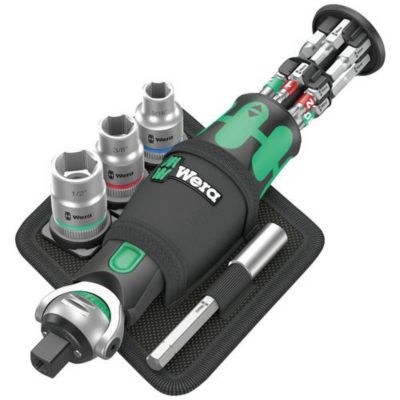 Wera Zyklop Pocket Set Imperial 2 - cliquet compact 3/8" et porte-embouts 1/4" avec 12 embouts, support textile 9468 inclus