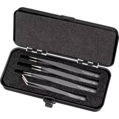 Wiha 32349 jeu de 4 pincettes Professional ESD pointue, plate, large, arrondie