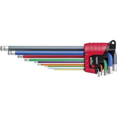 Wiha MagicRing - Jeu 9 clés mâles coudées 6 pans intérieurs 1,5 mm à 10 mm, tête sphérique, support ErgoStar