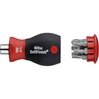 Wiha tournevis à cliquet 1/4" Stubby avec coffret 46 pièces - manche composite, lame chrome-vanadium 65 mm, rangement inclus