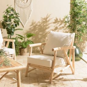 WILL - Fauteuil MADURA en branches de teck naturel coussins blancs