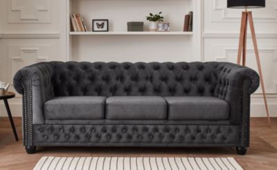 William - canapé Chesterfield - 3 places - en velours - Lisa Design