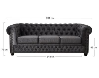 William - canapé Chesterfield - 3 places - en velours - Lisa Design