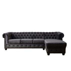 William - canapé Chesterfield d'angle droit - 4 places - en velours - Lisa Design