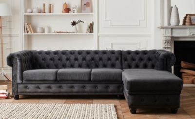 William - canapé Chesterfield d'angle droit - 4 places - en velours - Lisa Design