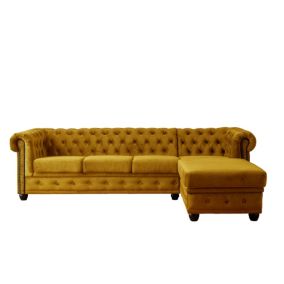 William - canapé Chesterfield d'angle droit - 4 places - en velours - Lisa Design