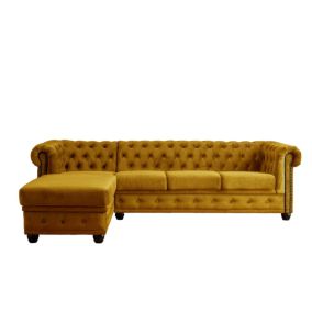 William - canapé Chesterfield d'angle gauche - 4 places - en velours - Lisa Design