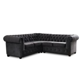 William - canapé Chesterfield d'angle réversible - 5 places - en velours - Lisa Design