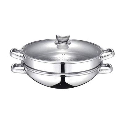 Wok 2-en-1 - BAUMALU - Tous feux dont induction - Couvercle verre - 32 cm