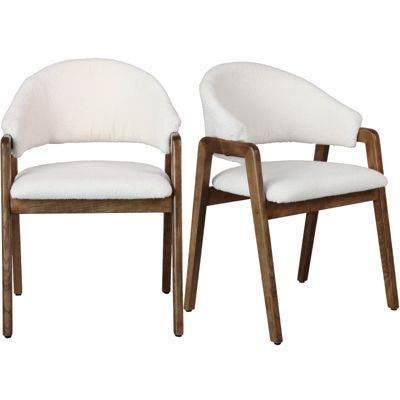 WOOL-Chaise en Frêne patiné noyer et Tissu Curly Ecru (x2)
