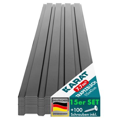 X 15 tôles trapézoïdale tôles Tôle avec vis Épaisseur 0,25 mm, 115 X 45 cm, Gris foncé