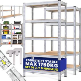 X2 Étagères métallique modulable Charge Lourde 5 Niveaux 180x90x40cm Max 875kg Rangement Garage Atelier