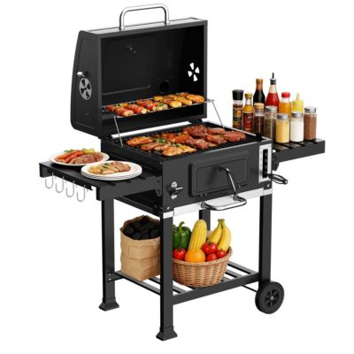 XXL Barbecue au Charbon de Bois, Thermomètre Intégré, Cheminée, Tire - Bouchon et Unité de fumage,Barbecue XL avec Grille de