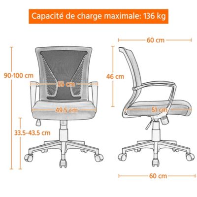 Yaheetech Chaise Bureau Fauteuil de Bureau Ergonomique