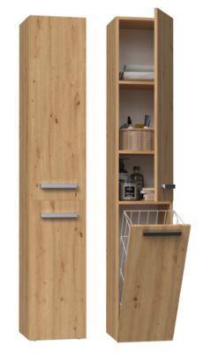 YANA - Meuble de salle de bain avec panier à linge - 31x30x174 cm - CHÊNE ARTISAN