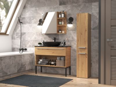 YANA - Meuble de salle de bain avec panier à linge - 31x30x174 cm - CHÊNE ARTISAN