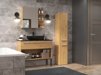 YANA - Meuble de salle de bain avec panier à linge - 31x30x174 cm - CHÊNE ARTISAN