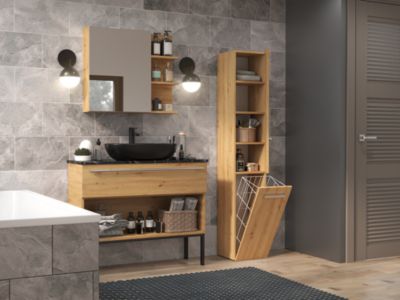 YANA - Meuble de salle de bain avec panier à linge - 31x30x174 cm - CHÊNE ARTISAN