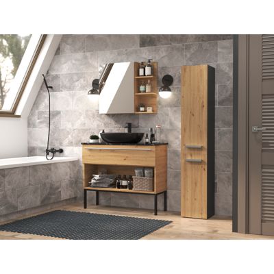 YANA - Meuble salle de bain avec panier à linge - 31x30x174 cm - Colonne rangement SDB