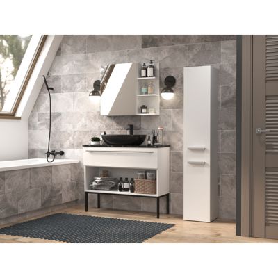 YANA - Meuble salle de bain avec panier à linge - 31x30x174 cm - Colonne rangement SDB