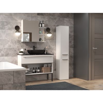 YANA - Meuble salle de bain avec panier à linge - 31x30x174 cm - Colonne rangement SDB