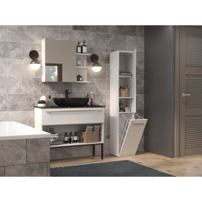 YANA - Meuble salle de bain avec panier à linge - 31x30x174cm - Colonne rangement SDB