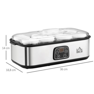 Yaourtière 8 pots inclus 180ml 30W - timer, thermostat, affichage numérique - acier inox. PP noir verre