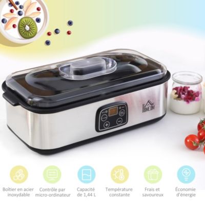 Yaourtière 8 pots inclus 180ml 30W - timer, thermostat, affichage numérique - acier inox. PP noir verre