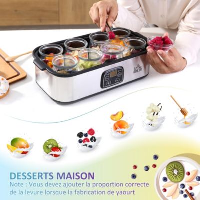Yaourtière 8 pots inclus 180ml 30W - timer, thermostat, affichage numérique - acier inox. PP noir verre