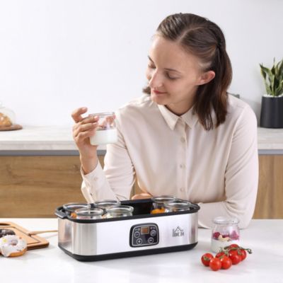 Yaourtière 8 pots inclus 180ml 30W - timer, thermostat, affichage numérique - acier inox. PP noir verre