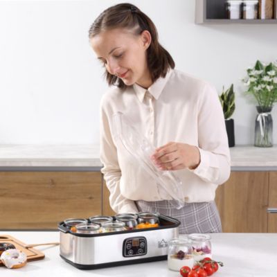 Yaourtière 8 pots inclus 180ml 30W - timer, thermostat, affichage numérique - acier inox. PP noir verre
