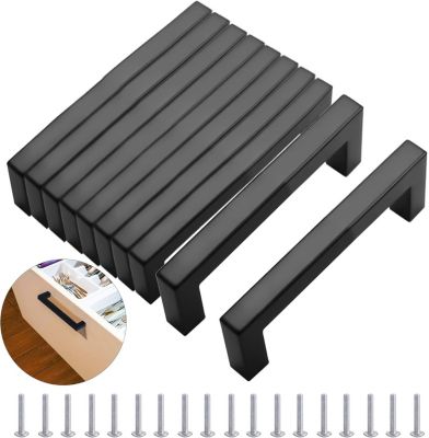 Yuanhao 10 Pièces Poignee de Meuble Cuisine Noir 160 mm, Acier Inoxydable Poignées Moderne Carrée Meubles avec 20 Vis, pour Burea
