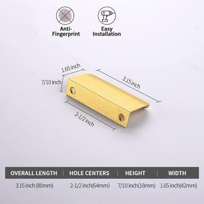 Yuanhao 10pcs poignée de meuble Invisible Poignée d'armoire dorée Distance des trous 64mm Poignée Invisible -Poignée de meuble poi