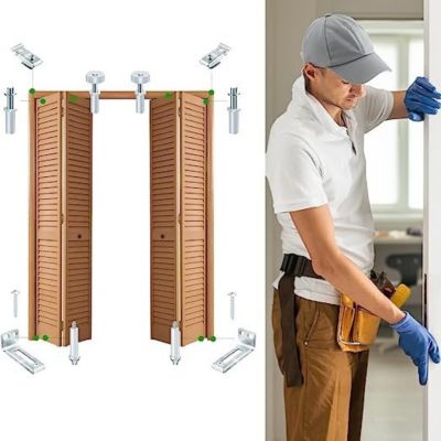 Yuanhao 2 ensembles Kit de réparation de quincaillerie pour portes pliantes - Comprend des supports supérieurs et inférieurs, des
