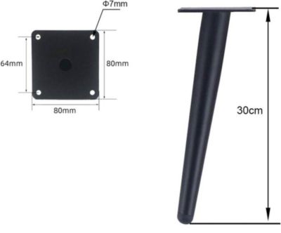 Yuanhao 4 Piece Furniture Slanted Table Legs - Slanted Taper 30cm, Painted Black, Metal Cabinet Legs, Tapered Furniture Legs, Stai