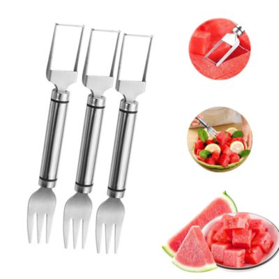 Yuanhao Coupe-pastèque - 3 Pièces - Acier inoxydable - Coupe-pastèque avec fourchette - Haute Qualité - Couteau à pastèque - Coupe