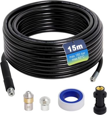 Yuanhao Déboucheur Canalisation 15m - furet karcher compatible avec Karcher K2, K3, K4, K5, K6, K7, nettoyeur haute pression 180Ba