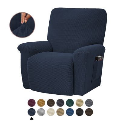 Yuanhao Housse de canapé extensible avec fond élastique, tissu jacquard élasthanne à petits carreaux, bleu