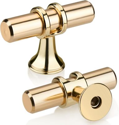Yuanhao Lot de 10 Doré T Bouton Tiroir, Moderne Élégant Or Poignée Meuble Cuisine Alliage de Zinc Unique Trou Poignée Porte Armoir