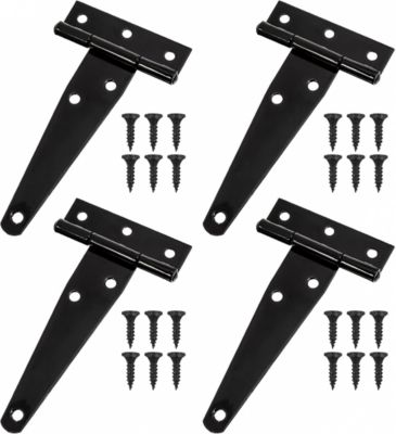Yuanhao Lot de 4 Charnières en T de 5 pouces, Noires Charnière Porte de Grange, Charnières de Portes, Charniere Plate Inox pour Po