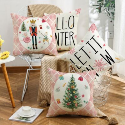 Yuanhao Lot de 4 Housses de Coussin de Noël 45x45cm Sapin de Noël Rose Squ