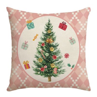 Yuanhao Lot de 4 Housses de Coussin de Noël 45x45cm Sapin de Noël Rose Squ