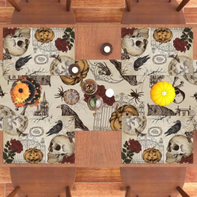 Yuanhao Lot de 4 sets de table gothiques pour Halloween (30 x 45 cm), décorations d'Halloween avec roses et crânes du Jour des mor